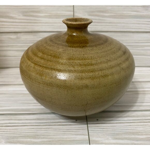 Handmade Ceramic Vase Signed Brown Little Neck Vessel Minimalist - Picture 2 of 5